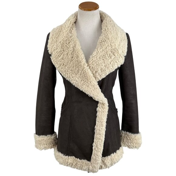 Vintage Vakko Penny Lane Faux Suede Shearling Coat 70s Boho Afghan Y2K Noughties - Picture 1 of 16